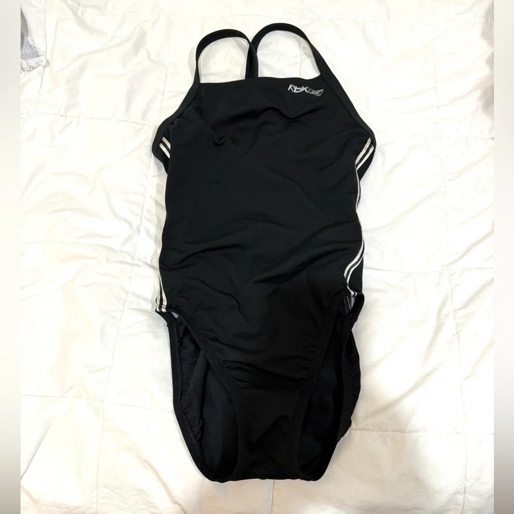 Reebok Black One-Piece Swimsuit with Gold Accents